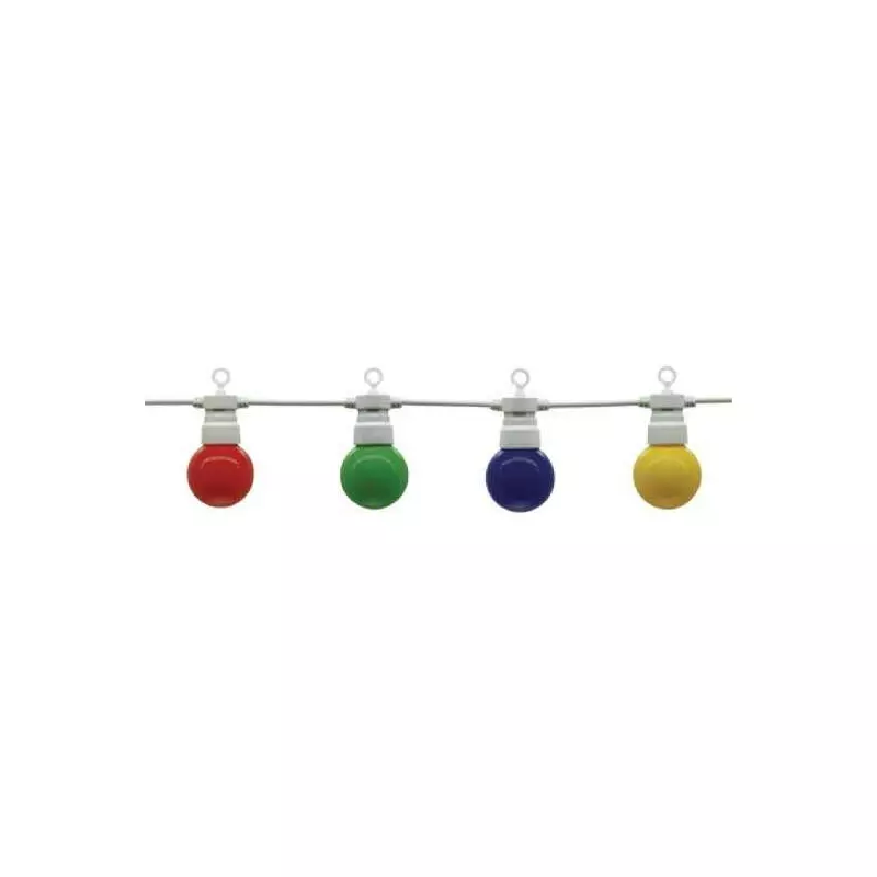 Guirlande Guinguette 10 Ampoules LED Colorées 8m Fil Blanc Guirlande Guinguette 10 Ampoules LED Colorées 8m Fil Blanc
