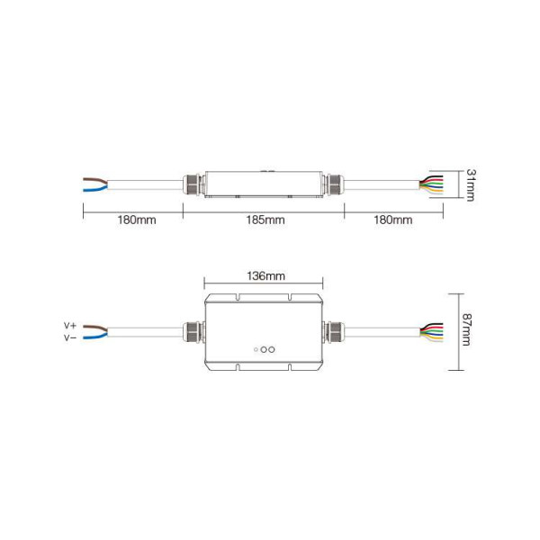 Contrôleur LED Radiofréquence RGB étanche IP67 DC12V avec connexion 4 pins