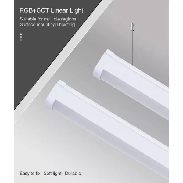Réglette LED 18W 1900lm Étanche IP66 140° Pilotable 4/8 Zones - RGB+CCT 2700K-6500K LL1-18
