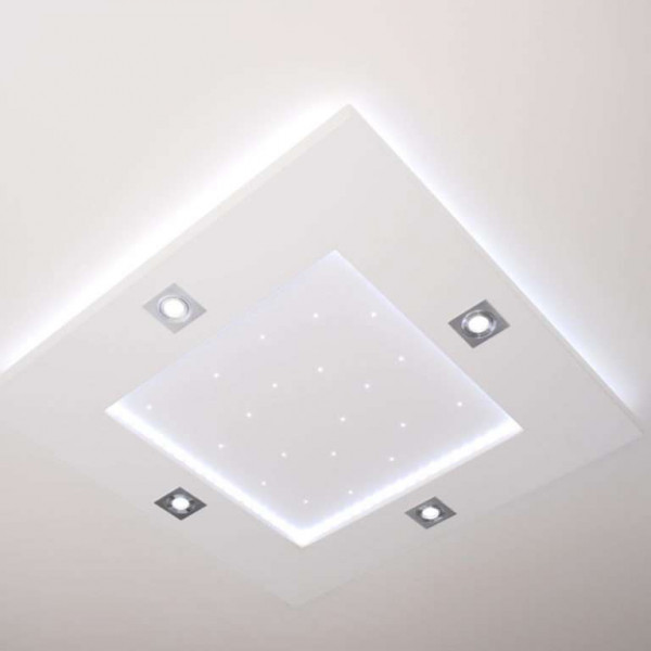 Plafonnier carré rubans et spots LED RGB+CCT 106x106cm avec télécommande