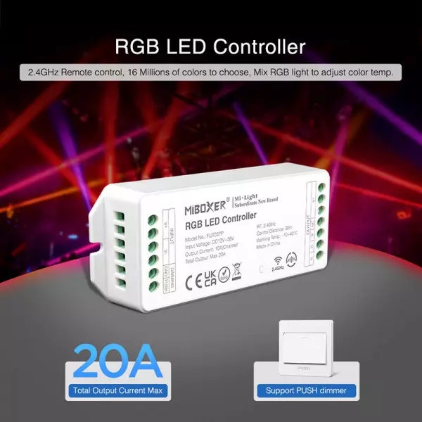 Contrôleur LED DC12/36V 10A/Ch RadioFréquence / Alexa / Google Asisstant - RGB 037P
