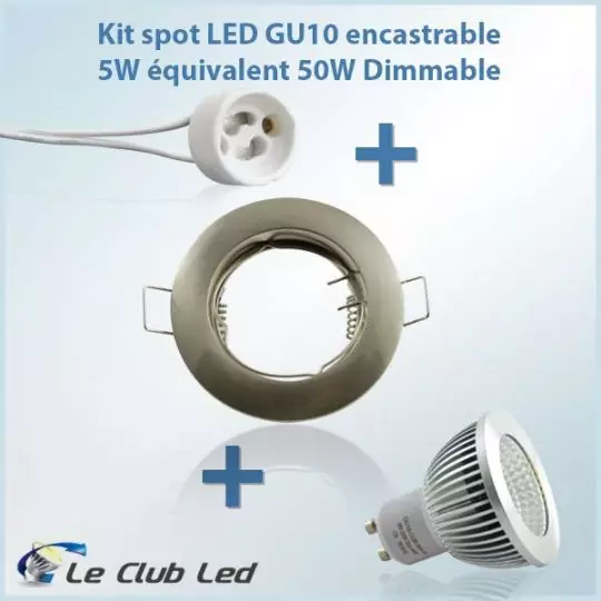 Kit Spot LED GU10 5W COB équivalent 50W Dimmable