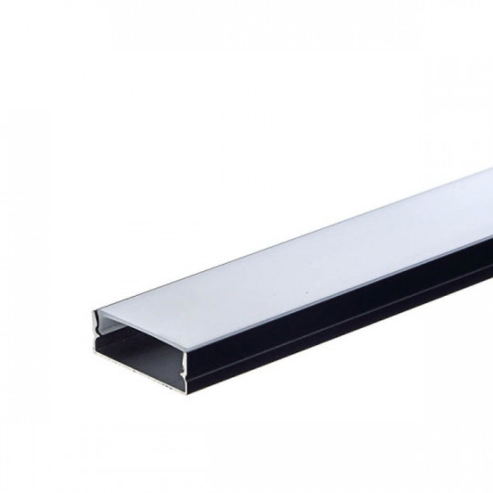 Profilé Aluminium Noir Plat Fin Hauteur 10mm Diffuseur Blanc pour Ruban LED 2m