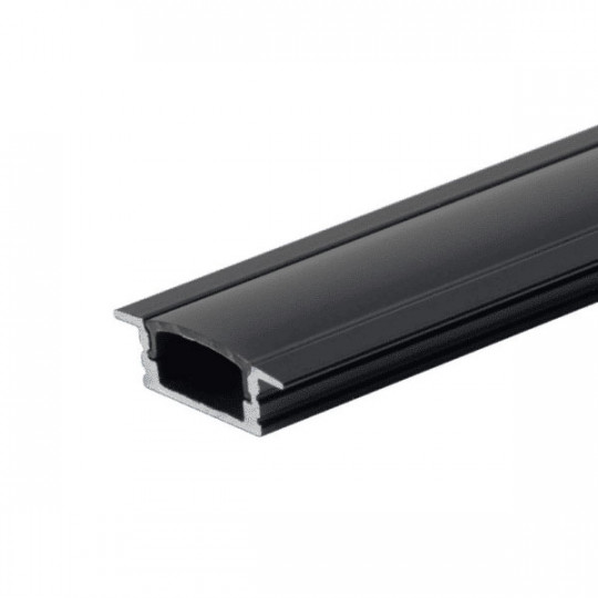 Profilé Aluminium avec Diffuseur Noir Encastrable Hauteur 7,4mm pour Ruban LED 2m