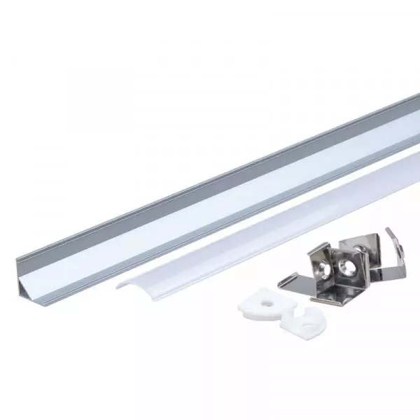 Profilé Aluminium Anodisé Angle 45° Diffuseur Blanc pour Ruban LED 2m