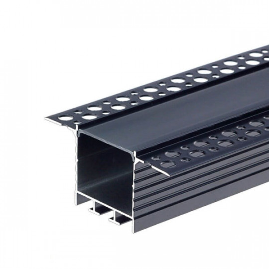Profilé Aluminium Anodisé avec Diffuseur Noir Encastrable pour Ruban LED 2m