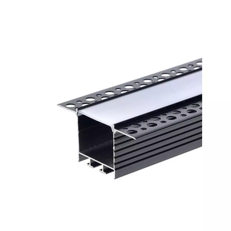 Profilé 2m à Enduire Noir Diffuseur Blanc pour Ruban LED Profilé 2m à Enduire Noir Diffuseur Blanc pour Ruban LED