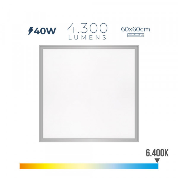 Dalle LED 40W Carré Chrome Mat 59,5 x 59,5 x 3,5cm - Blanc du Jour 6400K