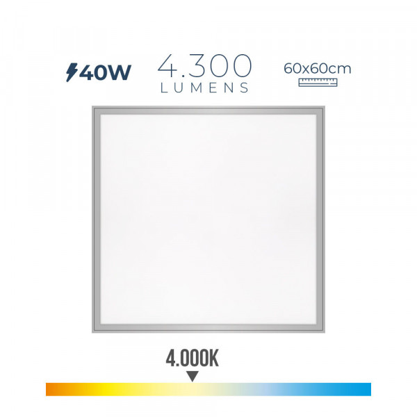 Dalle LED 40W Carré Chrome Mat 59,5 x 59,5 x 3,5cm - Blanc Naturel 4000K