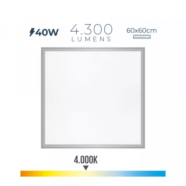 Dalle LED 40W Carré Chrome Mat 59,5 x 59,5 x 3,5cm - Blanc Naturel 4000K
