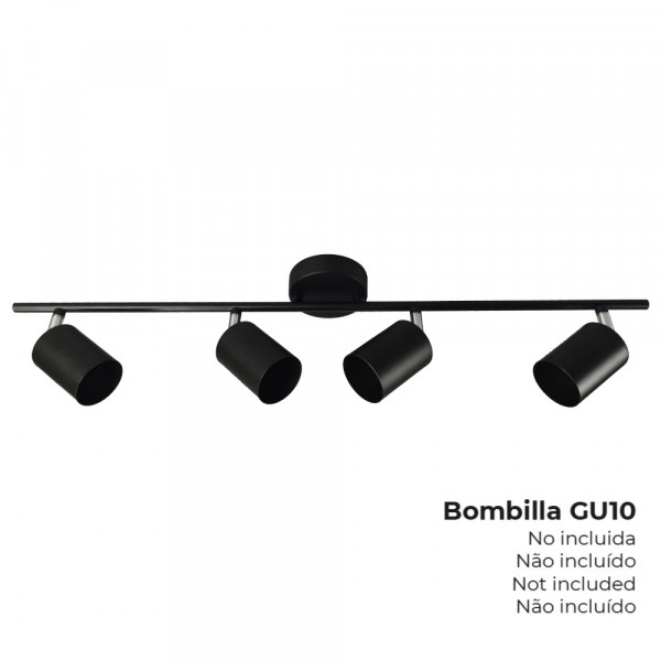 Plafonnier noir orientable pour 4 spots GU10 70x9x15,2cm