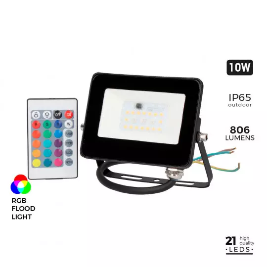 Projecteur LED 10W Noir Étanche IP65 806lm (80W) - RGB Multicolore