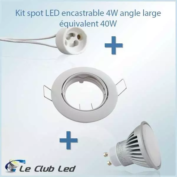 Kit Spot LED GU10 4W angle large équivalent 40W rond