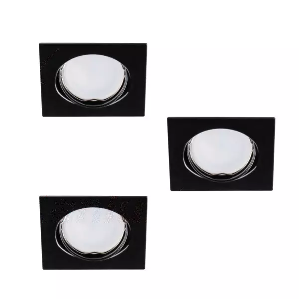 Support Spot LED Encastrable Noir Carré 3x10W Intérieur GU5.3/GU10 ⌀82mm - Blanc Chaud 3000K