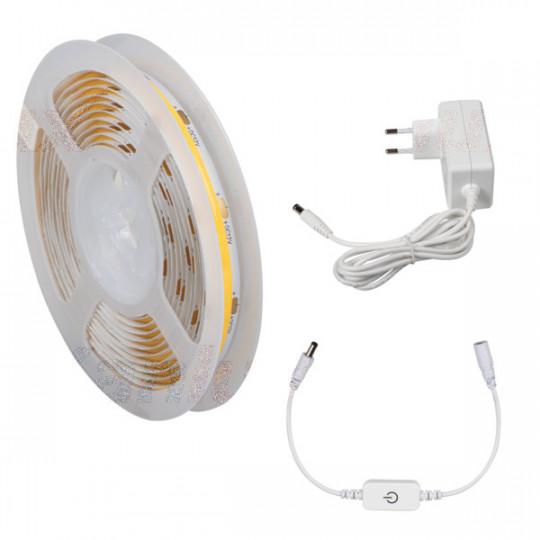 Kit Complet Ruban LED COB avec Contrôleur et Alimentation Dimmable 8W/m 720lm/m IP00 3m - Blanc Naturel 4000K