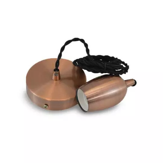 Suspension métal douille Cloche E27 cuivre Rouge avec câble 2m