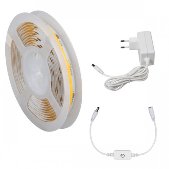 Kit Complet Ruban LED COB avec Contrôleur et Alimentation Dimmable 8W/m 720lm/m IP00 3m - Blanc Chaud 3000K