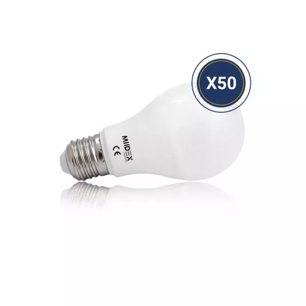 Pack de 50 Ampoules LED E27 11W 1050lm Bulb - Blanc Chaud 3000K