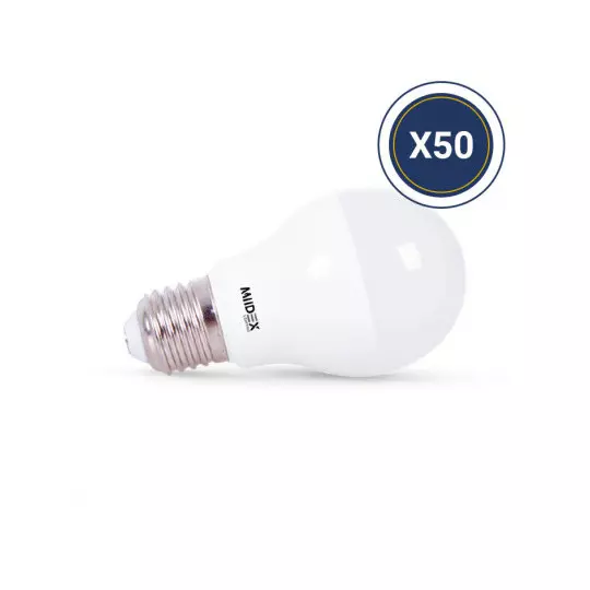 Pack de 50 Ampoules LED E27 AC220/240V 6W 470lm 200° IP20 Ø60mm - Blanc Chaud 3000K