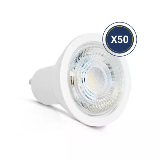 Pack de 50 Spots LED Dimmable GU10 6W 450lm Spot - Blanc Chaud 3000K