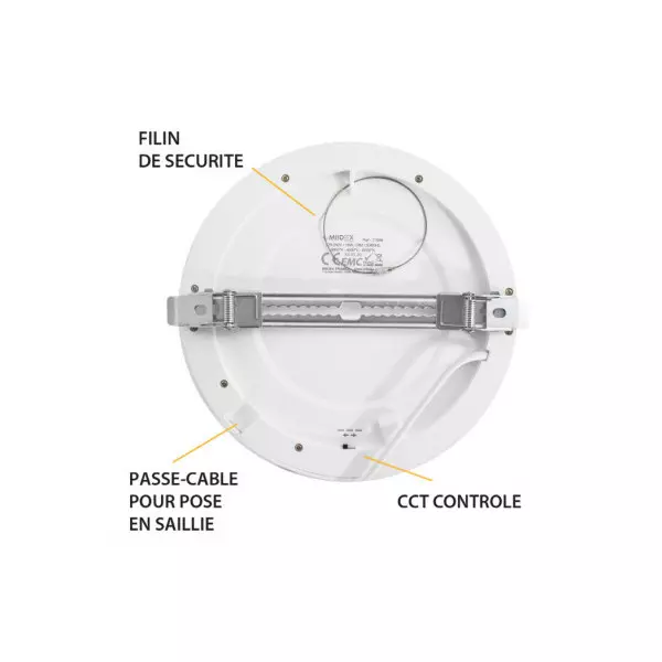 Plafonnier LED Blanc AC220/240V 18W 1800lm 100° IP40/20 IK06 Ø220mm - CCT 3000K / 4000K / 6500K perçage Ø53mm