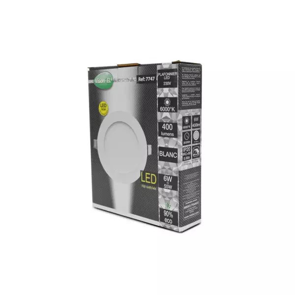 Plafonnier LED Encastrable AC200/240V 6W 400lm 160° Etanche IP40 IK08 Ø120mm - Blanc du Jour 6000K perçage Ø105mm