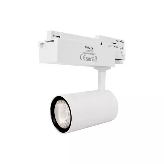 Spot LED sur Rail Orientable + Adaptateur Rail 3 Allumages 25W 2200lm 24° Ø70mm - Blanc Chaud 3000K