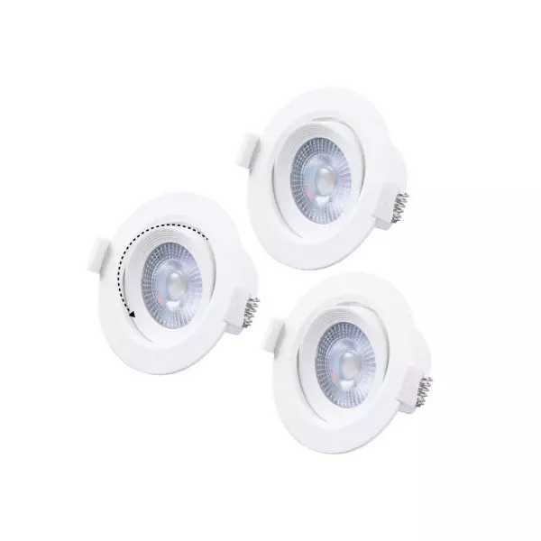 Pack de 3 Spots LED SMD Encastrable Orientable AC220/240V 5W 380lm 38° IP20 IK08 Ø90mm - Blanc Chaud 3000K perçage Ø68mm