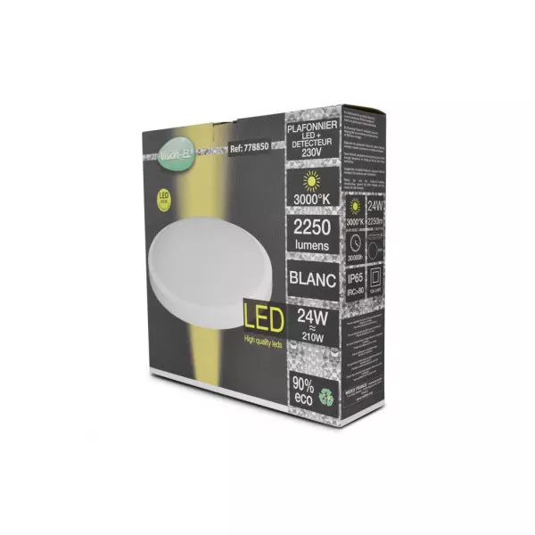 Plafonnier LED à Détecteur 24W 2250lm 160° IP54 Ø330 - Blanc Chaud 3000K