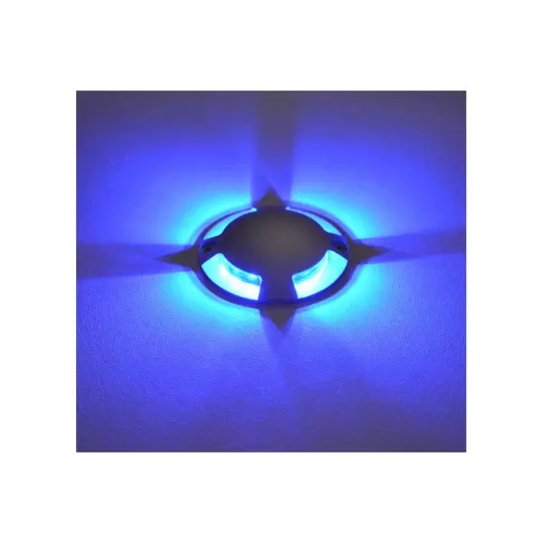 Spot LED Balise 4 Diffuseurs DC/AC12V 1W 4x70° Etanche IP67 IK06 Ø70mm - Bleu
