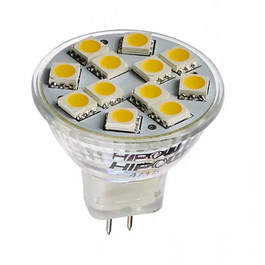 Ampoule LED GU4 MR11 35mm à 12 SMD 5050 2,4W 150lm (25W) - Blanc Chaud 3000K
