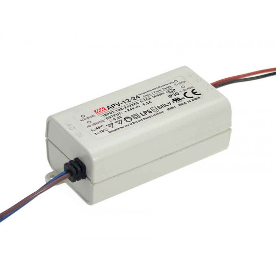 Transformateur LED 12W 90-264V à 12V DC IP30 APV-12-12 MEAN WELL - APV-12-12