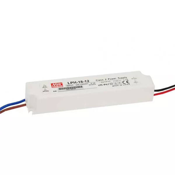 Transformateur LED 18W 180-264V à 12V DC étanche IP67 LPH-18-12 MEAN WELL - LPH-18-12