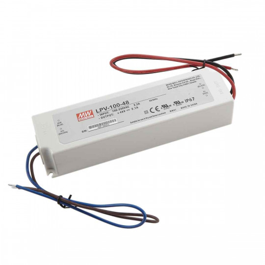 Transformateur LED 100W 90-264V à 48V DC étanche IP67 LPV-100-48 MEAN WELL - LPV-100-48