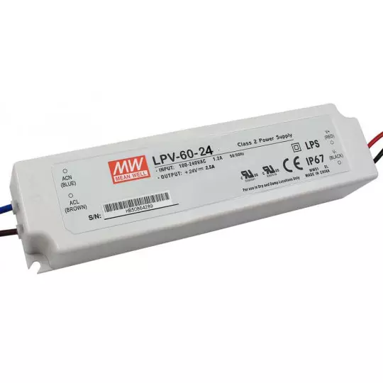Transformateur LED 60W AC90-264V / DC24V Étanche IP67