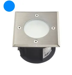 Support Spot Encastrable Sol Bleu 2W DC12V Étanche IP67 Carré - perçage 85mm Diffuseur Dépoli