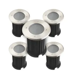 Pack de 5 Supports Spots Sol Encastrables GU5.3 DC12V Étanche IP67 Rond - perçage 90mm Diffuseur Transparent