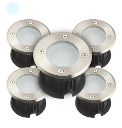 Pack de 5 Supports Spots Encastrables Sol Blanc du Jour 6500K 2W AC220-240V Étanche IP67 Rond - perçage 85mm Diffuseur Dépoli