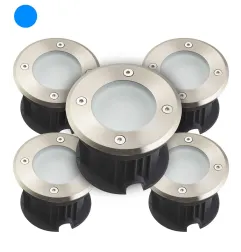 Pack de 5 Spots Encastrables Sol Bleu DC12V 2W 110lm Étanche IP67 Rond - percage 85mm Diffuseur Dépoli