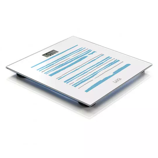 Balance électronique blanche avec bandes bleues et blanches 150kg ps1074 laica.