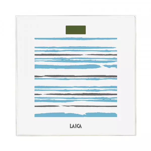 Balance électronique blanche avec bandes bleues et blanches 150kg ps1074 laica.