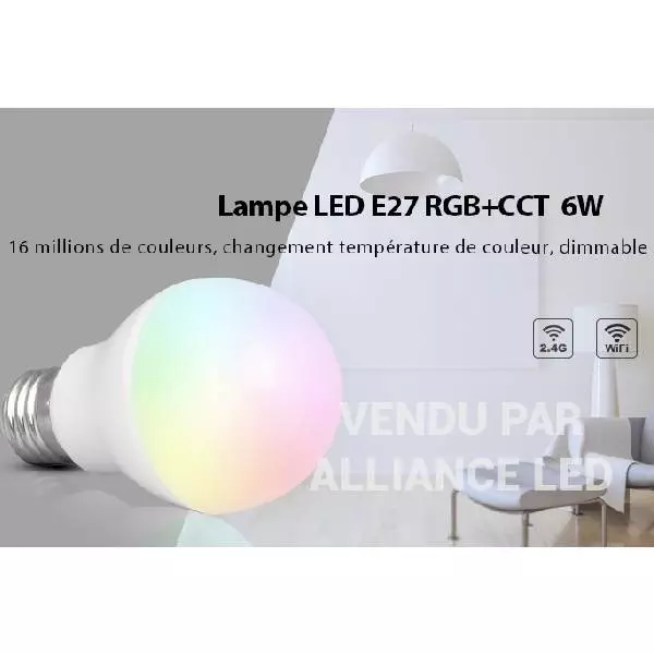 Ampoule LED E27 6W 550lm 220° Ø57mm RadioFréquence / Wifi - RGB CCT 2700K-6500K 014