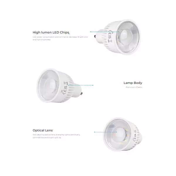 Spot LED Dimmable 6W GU10 550lm 30° Ø50mm Télécommande / Google Assistant / Alexa - RGB+CCT 2700K-6500K 106
