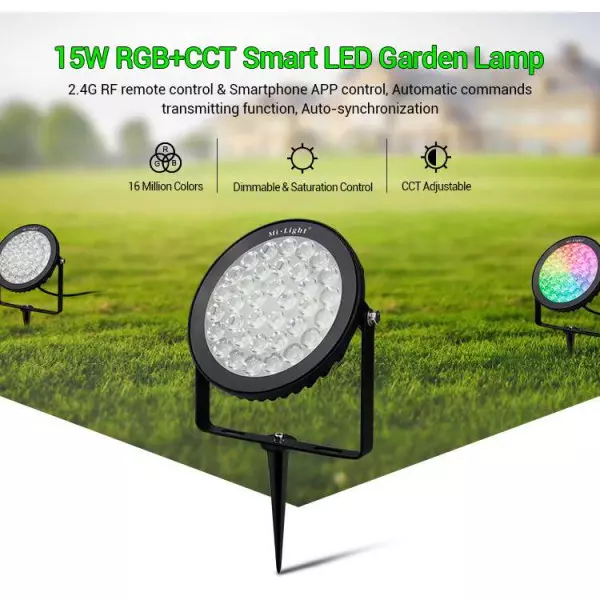 Projecteur LED de Jardin 15W 230V 1500lm 15° 170mm Étanche IP66 RadioFréquence 2.4GHz / Google Home / Alexa - RGB+CCT C03