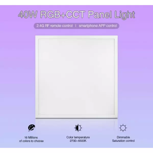 Dalle LED 40W 2800lm 160° Carré 595x595mm RF 2.4 GHz Télécommande / Alexa / Google Assistant - RGB+CCT L01