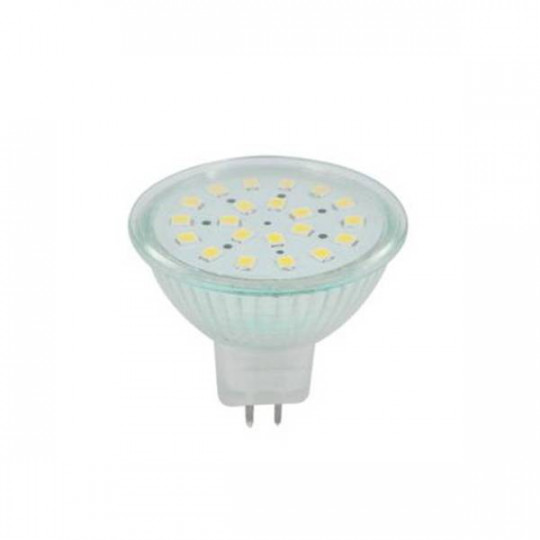 Ampoule LED 24 SMD GU5.3 MR16 3W 280lm (20W) 120° DC12V Diffuseur Transparent - Blanc Neutre 4000K