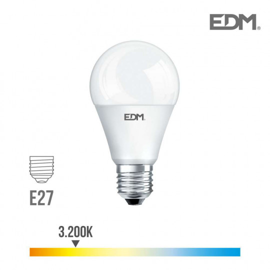 Ampoule LED E27 10W Ronde A60 équivalent à 60W - Blanc Chaud 3200K