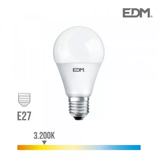 Ampoule LED E27 17W Ronde A60 équivalent à 165W - Blanc Chaud 3200K