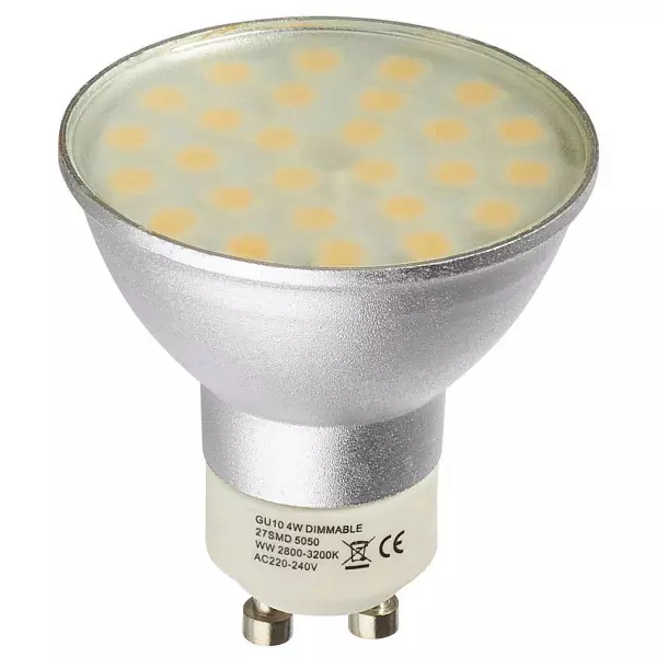 Ampoule LED GU10 Dimmable 27 SMD5050 4W 280lm 120° (31W) - Blanc Chaud