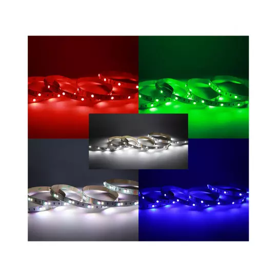 Bandeau LED Dimmable 9W/m 320lm/m 12VDC 60 LED/m 120° IP20 5m - RGB+W (Blanc du Jour 6000K)